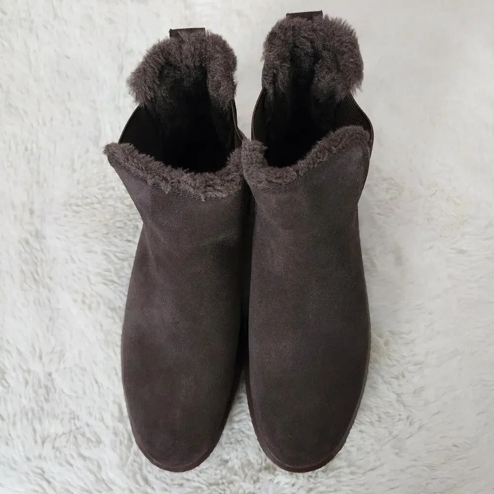 Madewell The Toasty Dark Brown Suede Shearling Chelsea Boots Waterproof 8 NEW